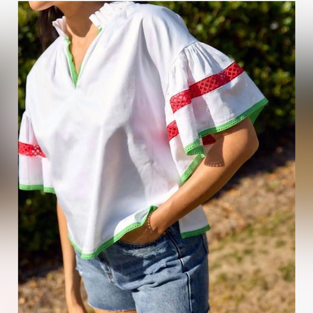 ⭐️Alden Adair top white June short sleeve blouse color trim⭐️